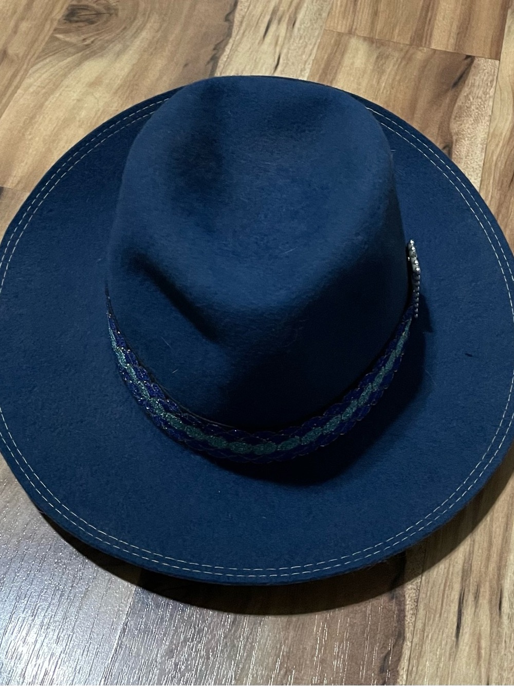 Vintage Bollman The Swirl Blue Wool Felt Fedora Hat Size 6 7/8 Made in USA